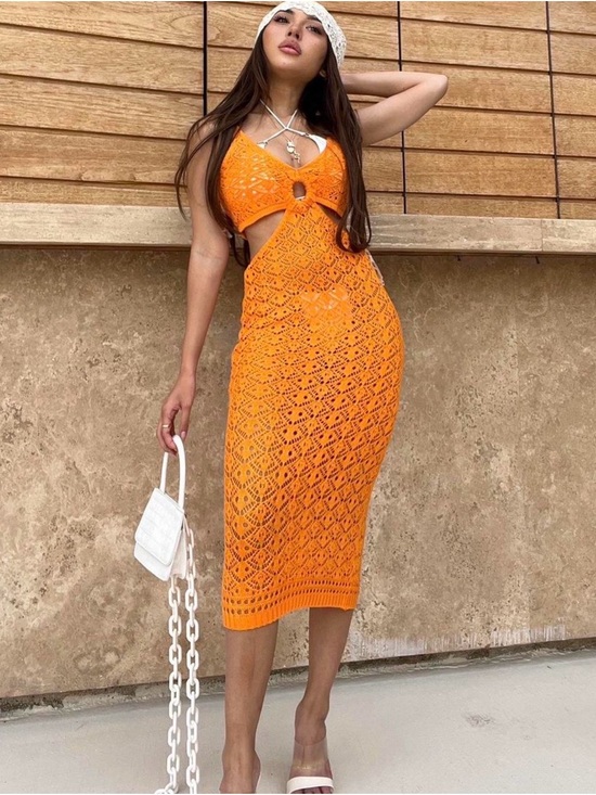 Fashion Nova Dresses & Skirts - Fashion Nova Orange Crochet Cutout Midi Dress